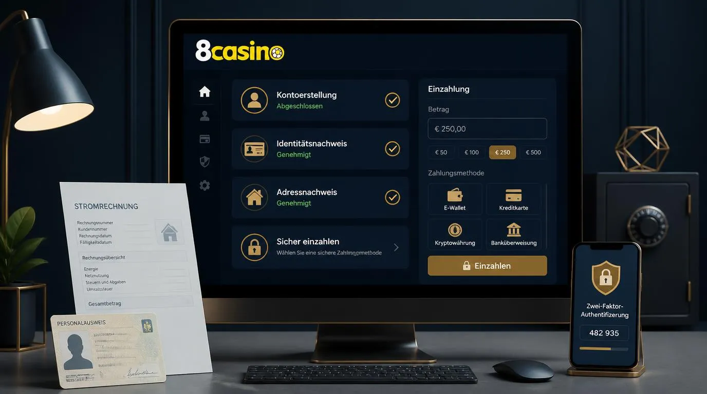 Spieler prüft Ausweis, Adressnachweis und sichere Zahlungsmethoden für ein Online-Casino-Konto