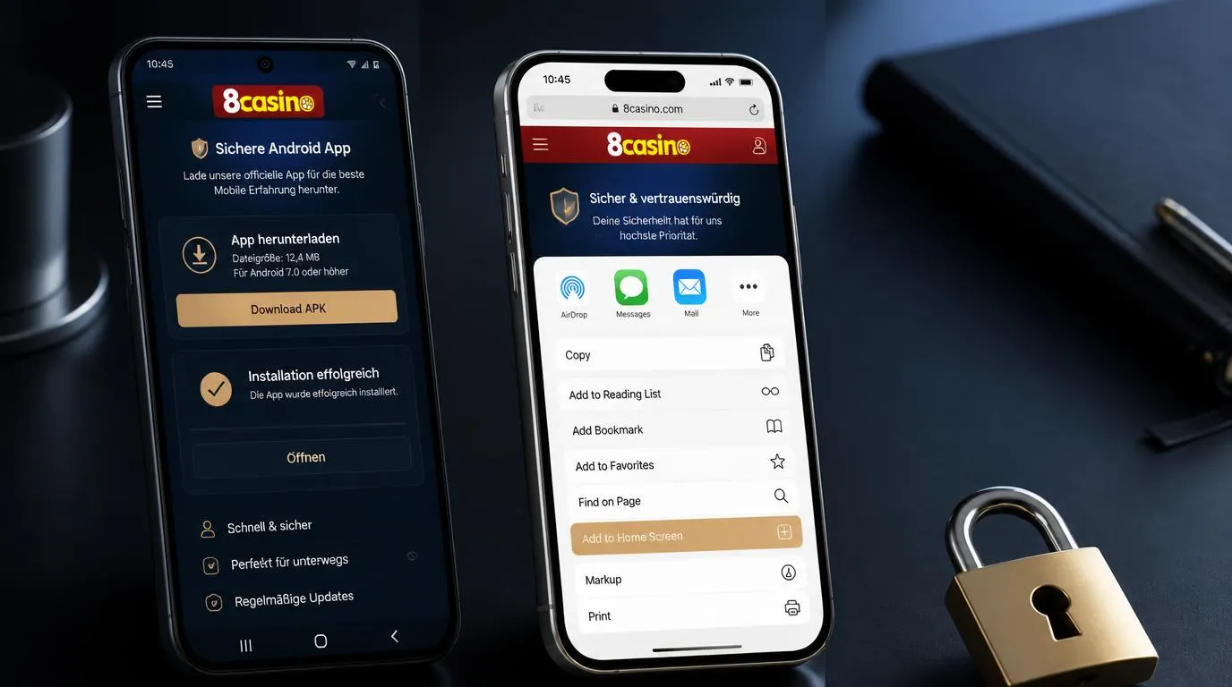 Smartphone mit Casino-App-Installation und Verknüpfung zum Startbildschirm